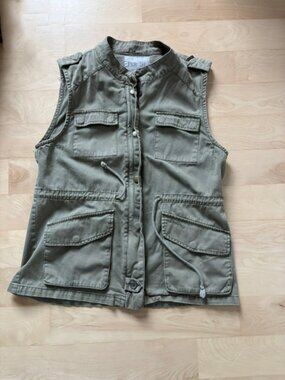 Per Se Olive Green Utility Sleeveless Vest – Military Style Multi-Pocket Jacket
